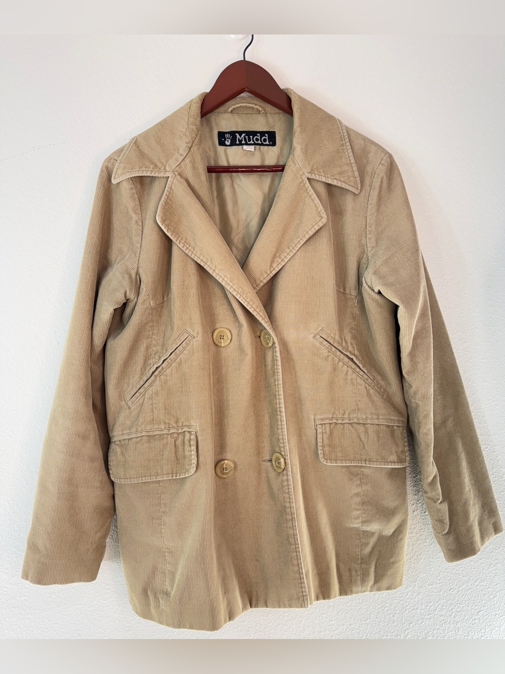 Vintage Y2K Mudd Tan Corduroy Blazer Jacket Double Breasted Boho Grunge Outdoor